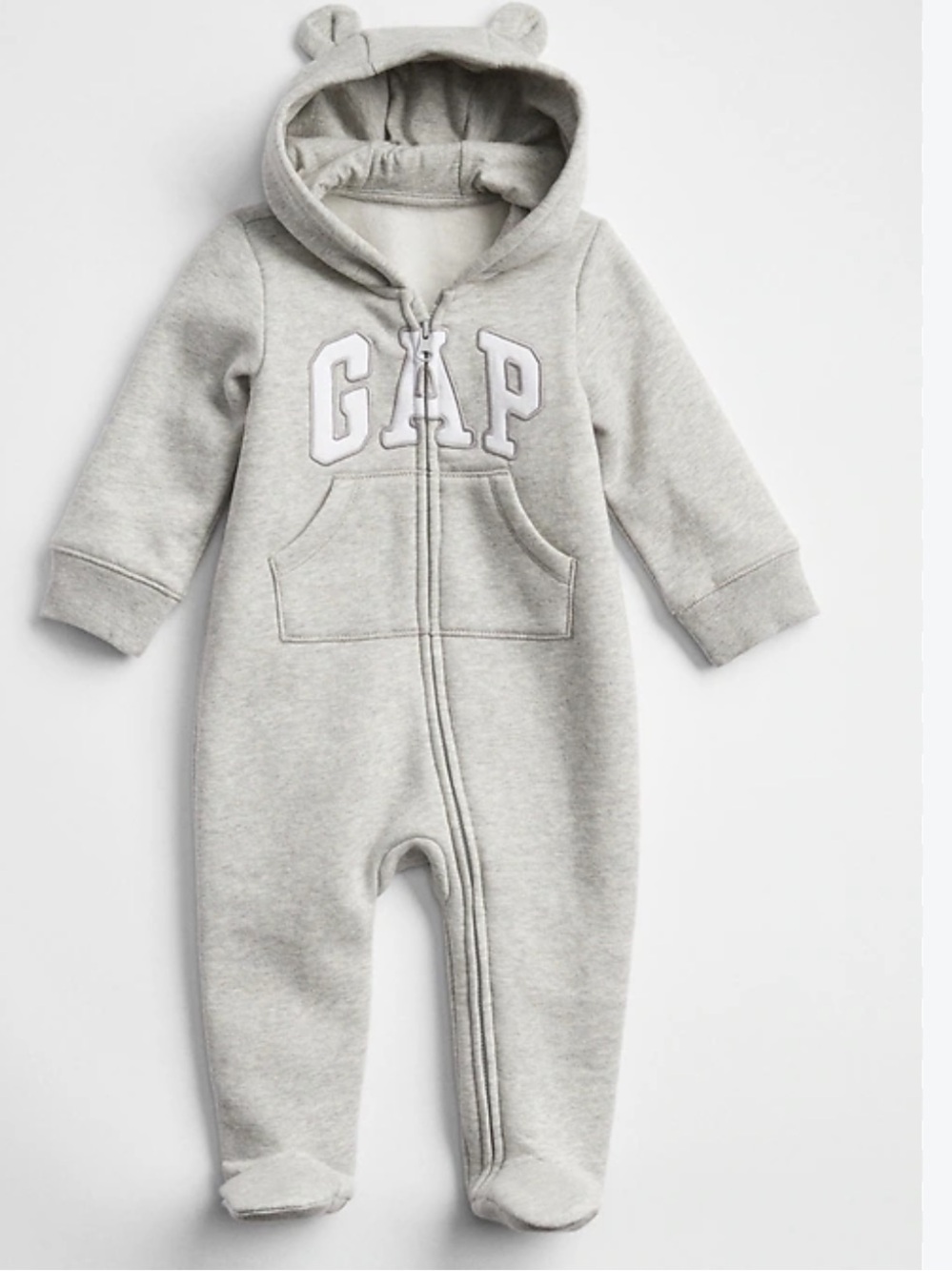 GAP Light Gray Hooded Baby One-Piece Footie